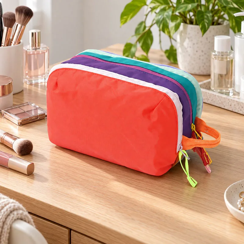 Women's Waterproof  Layered Cosmetic Bag Travel Wash Bag Large Capacity Nylon Toiletry Storage Makeup Organizer Case Pouch