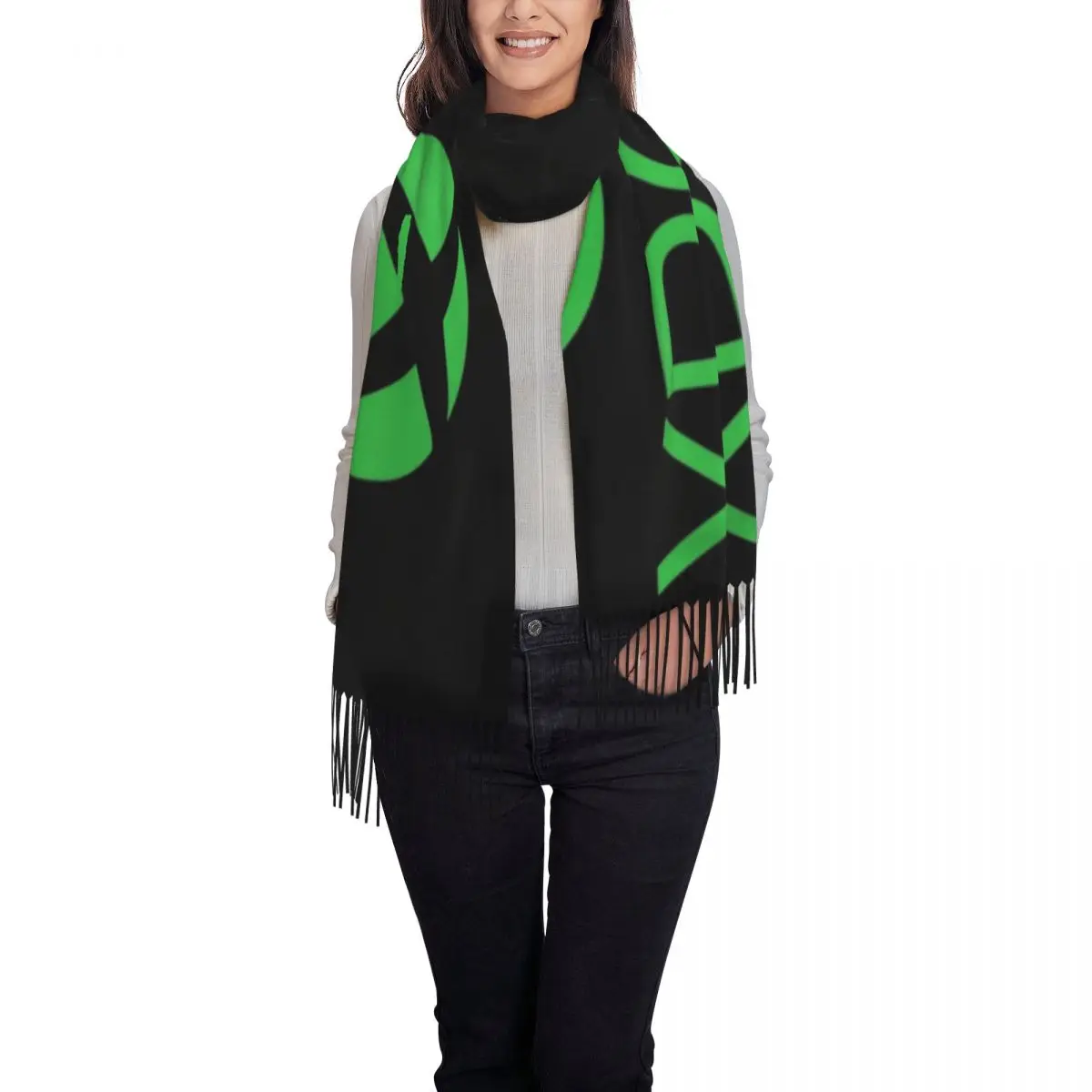 Stylish Green Xbox Logo Tassel Scarf Women Winter Fall Warm Shawl Wrap Lady Video Game Gamer Scarves