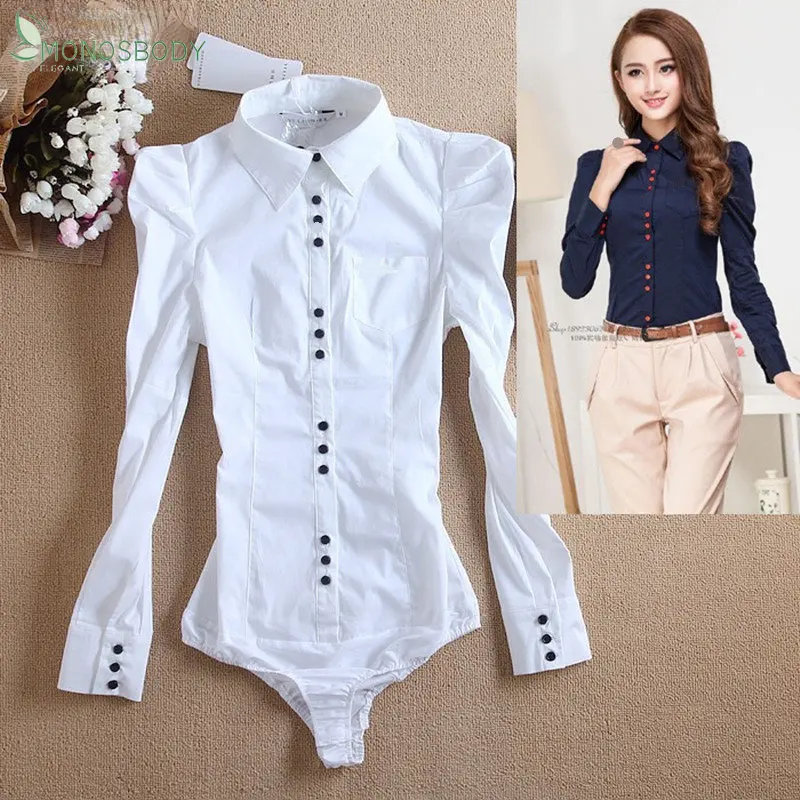 Office Lady Bodysuits Business Work Rompers Long Sleeve Formal Body Shirts Women Fashion Blouses Female  Tops 2023 Monos Mujer