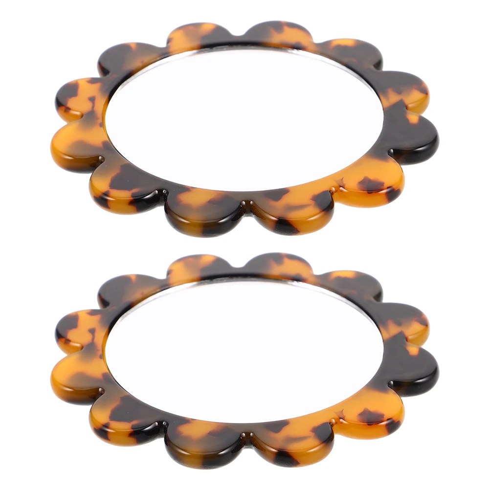 2 Stück tragbarer Make-up-Spiegel im Vintage-Stil, runde Tasche, kompakter kleiner Hand-Reisespiegel für Mädchen und Frauen