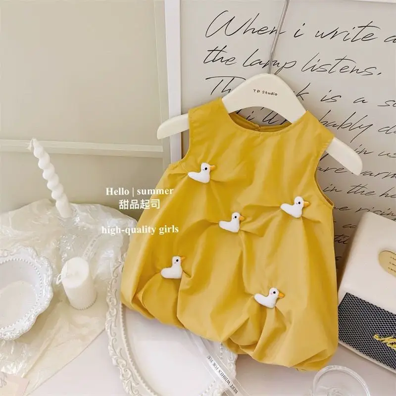 80-130cm  Baby Girls' Dress Summer New Cute Western Cotton Dress Children's Versatile Flower Bud Dress