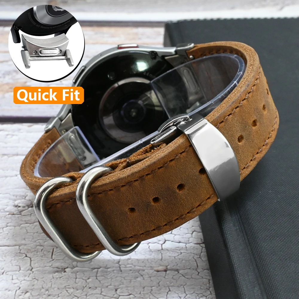 Genuine Leather Band for Samsung Galaxy 5/6/7 44mm 40mm Galaxy Watch FE Quick Fit Strap for Galaxy 6 Classic 47mm 43mm 5Pro 45mm