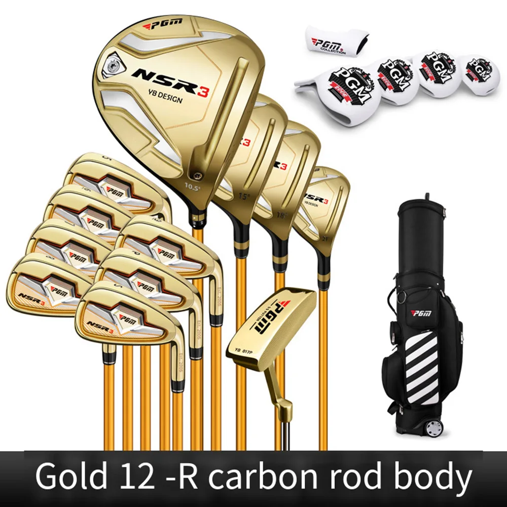 PGM NSR3 12 Piece Men\'s Left Handed Complete Golf Set Professional Golf Club Graphite Carbon Steel Shaft with Bag Black and Gold