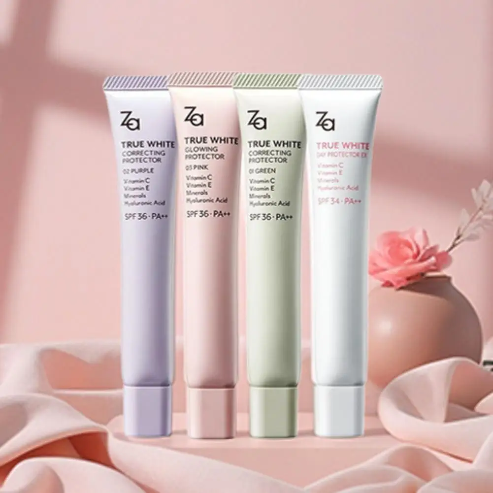 Original Za True White Glowing Correcting Protector Vitamin C E Minerals Hyaluronic Acid SPF36 PA++ Gesichtsaufhellende Sonnenschutzcreme