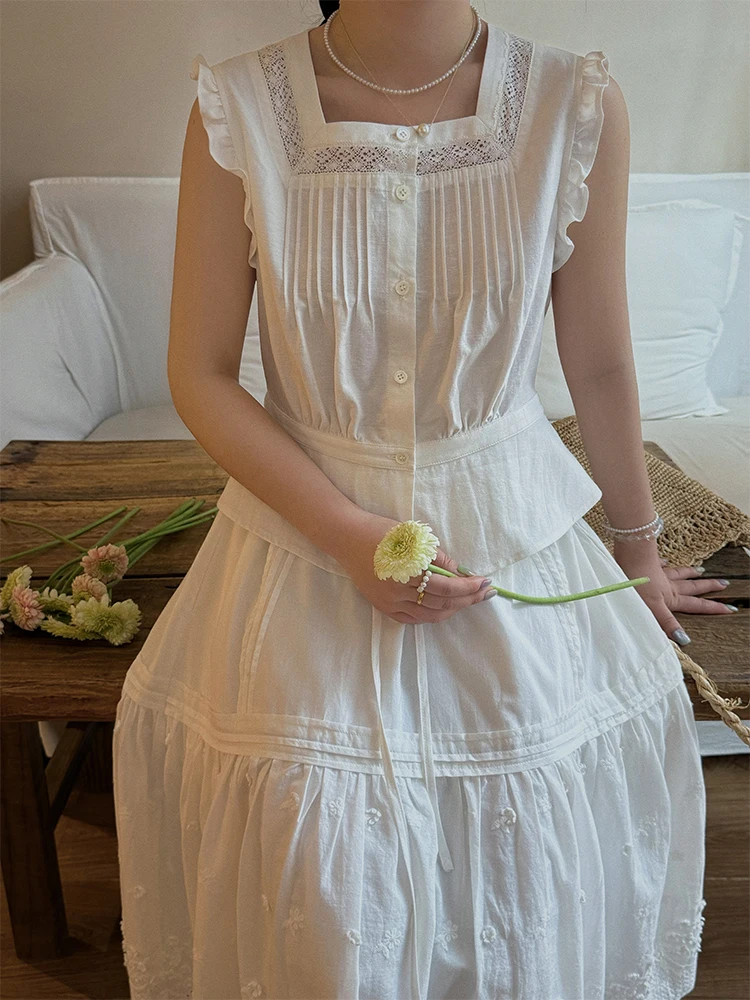 

French Sle Свободный крой irt Квадратный воротник ort Sve Женский летний модный топ маленького размера Супер милый топ Earth Micro Wind