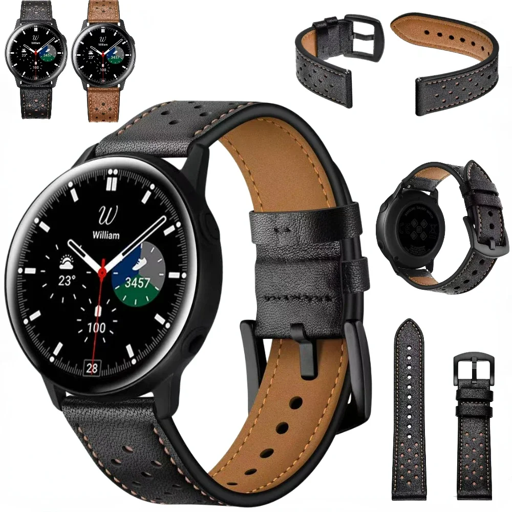 20mm Leather Strap for Samsung Galaxy Watch 7/6/5/4 44mm 40mm/6 Classic 47mm 46mm 42mm Bracelet for Galaxy Watch 5 Pro 45mm Belt