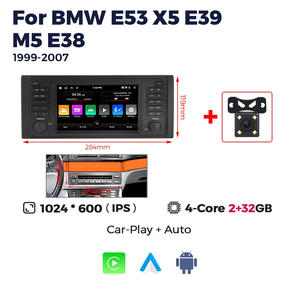 MEKEDE Android 13 autoradio voor BMW E53 X5 E39 M5 E38 1999-2007 multimediaspeler autoradio WIFI GPS BT voor Carplay Auto
