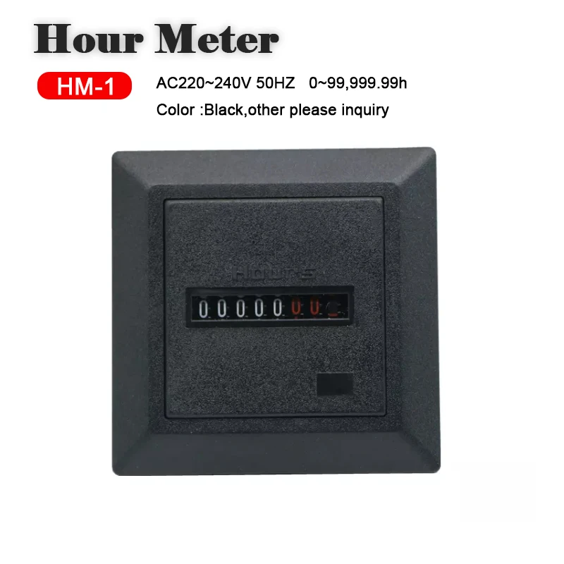 AC220-240V HM-1 Black Non-Resettable square sealed hours timer meter gauge counter Hour meter HM-1 220V 0-99999.99H