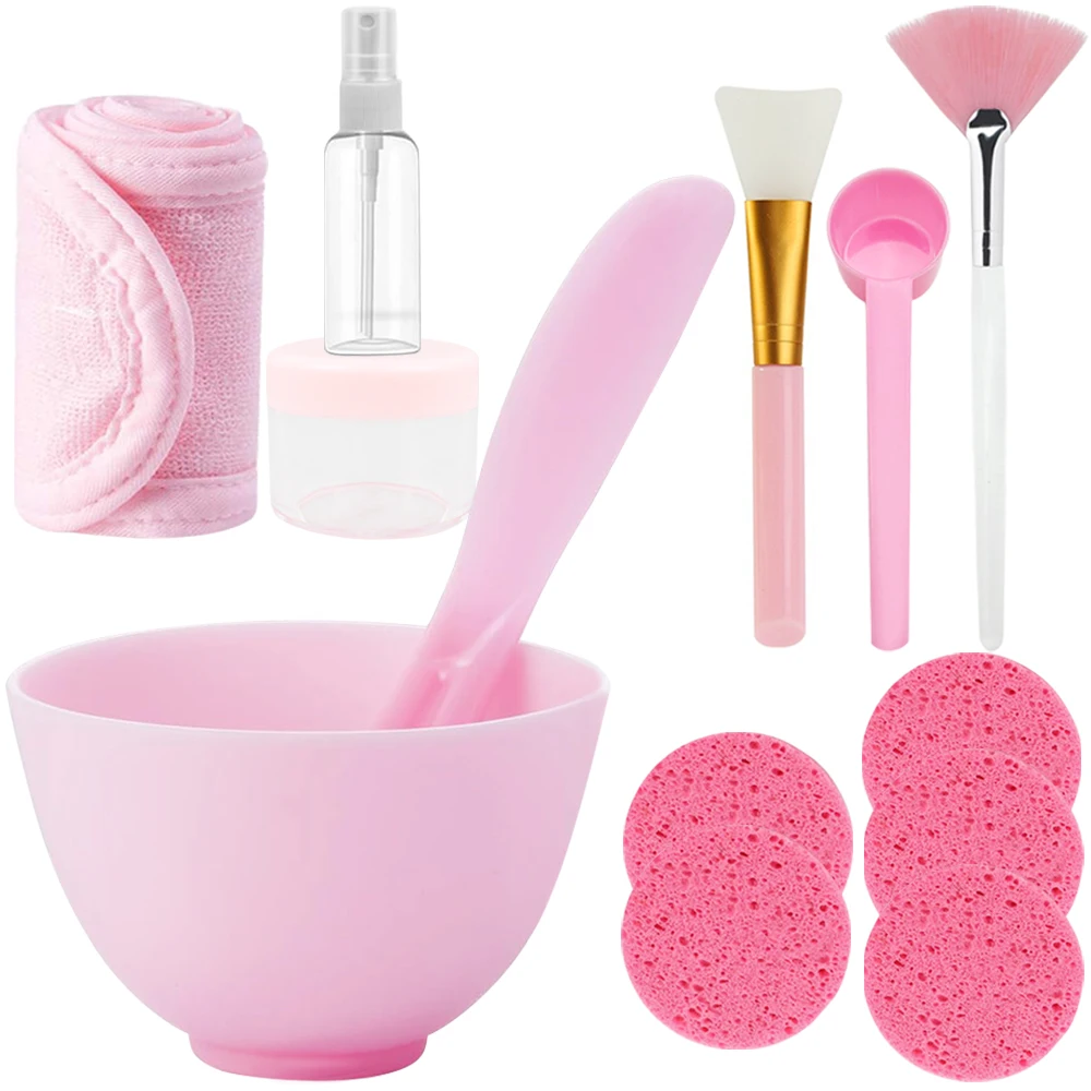 15 قطعة مجموعة العناية ببشرة الوجه أدوات التجميل قناع خلط السلطانية سيليكون قناع الوجه فرش مضغوط الوجه الإسفنج رذاذ الجمال أداة