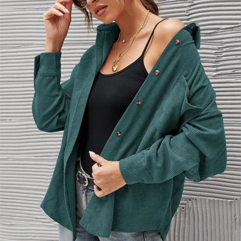 

Women Corduroy Shirts Solid Color Autumn Winter Turn-down Collar Blouses Long Sleeve Button Up Tops Female Casual Loose Shirt