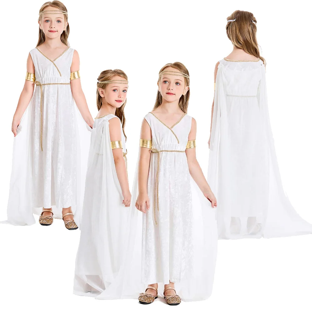 

Greek Free Roman Children's Role Play Costume Girls Princess Dress Tiara Stage Performance Costume Halloween Carnival Party Set