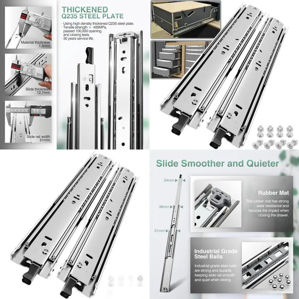

Усиленные выдвижные направляющие с механизмом блокировки грузоподъемностью 150 фунтов для 30-дюймового бокового ящика для инструментов для автодомов