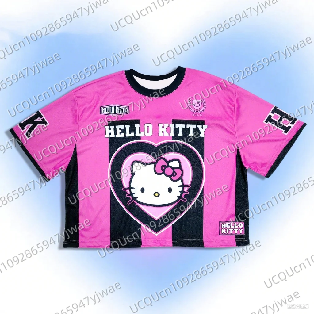 المرأة مرحبا كيتي طباعة عادية Colorblock المجهزة اقتصاص تي شيرت قصير الجرافيك تيز المرأة الجولة الرقبة بلايز المحملة