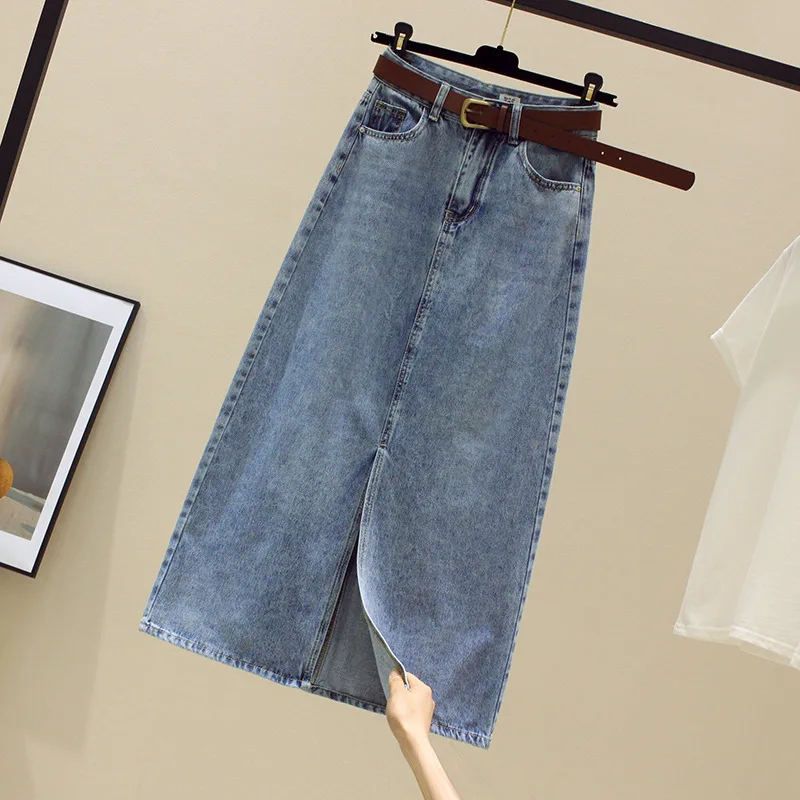 Glutei avvolgenti sexy Gonne di jeans Gonna lavata a vita alta da donna Solido impiombato Slim Fit Tasche effetto consumato Cerniera Fly Casual