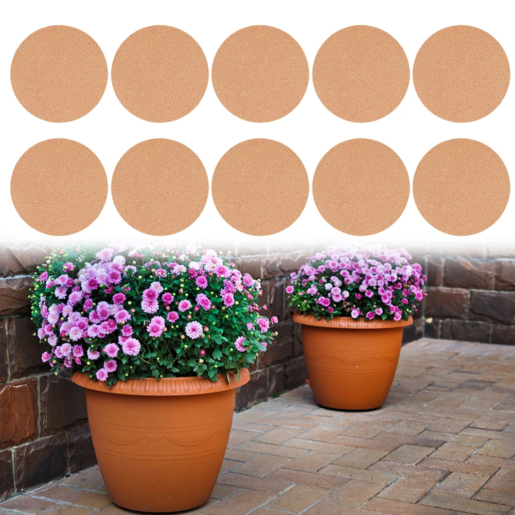 10pcs Light Brown Cork Plant Pot Mats Heat Insulation Pads For Home Garden Flowerpot Base Scratch Floor Care Supplies