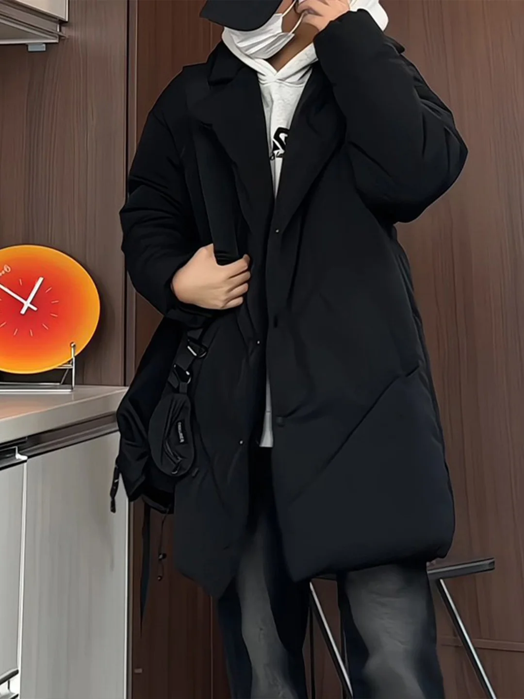 

Men's Winter Thiened down Cotton Jaet Long Coat Casual Sle Notched Collar Loose Fit Warmth Youth Faion Polyester Fiber