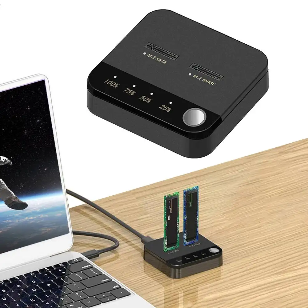 

M.2 SATA/NVMe Dual-Bay Hard Disk Copier Offline Clone Docking Station Duplicator Data Transmission M.2 Cloner with LED Indicator