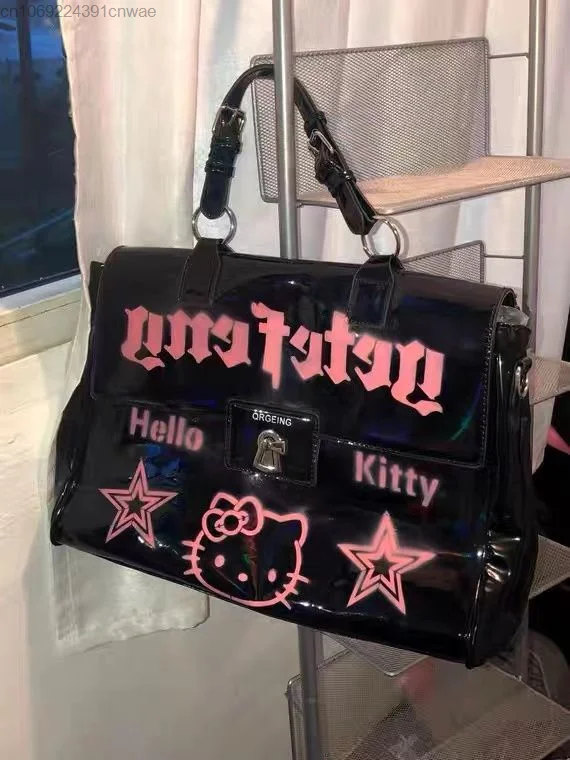 Sanrio Hello Kitty 90s Trend Star Gothic Black Handbag Y 2k Girl Aesthetic Crossbody Bag Women Japanese Fashion Ladies Hand Bag