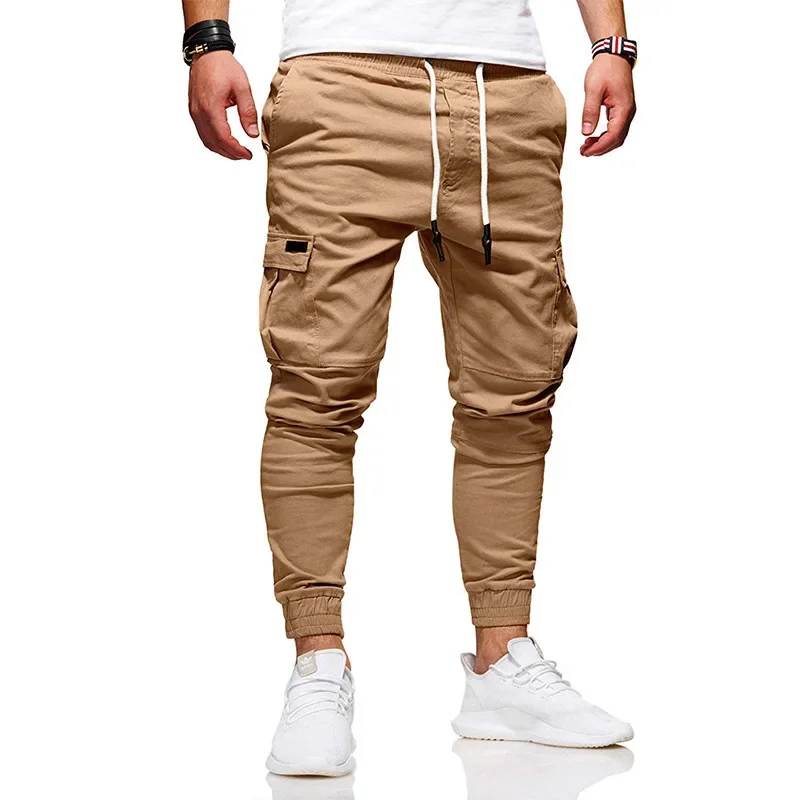 Celana Jogger Kargo Serut Klasik Warna Multiwarna Pria Fashion Baru Empat Musim Celana Baggy Trendi Olahraga Pakaian Jalanan Pria