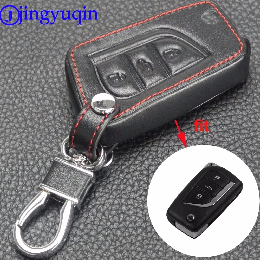 jingyuqin Leather Car-Styling Key Cover Case For Toyota Camry Highlander Corolla Prado Reiz Crown RAV4 3 Buttons