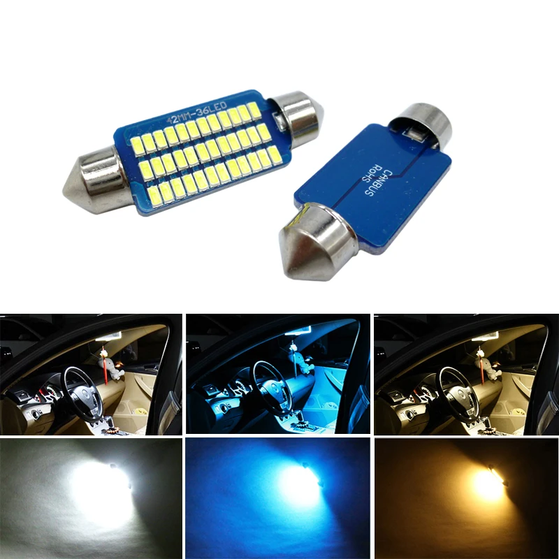 2pcs/4pcs 31mm 36mm 39mm 42mm Led Light Interior Reading Light Roof Dome Lamp Led License Plate Light Ice Blue Warm White
