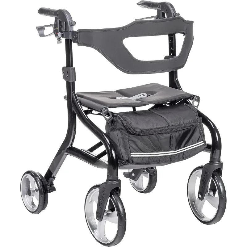 Foldable Rollator Walker with Seat, Standard Height Lightweight Rollator with Large Wheels, Folding Rolling Walker