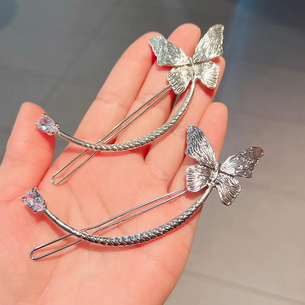 Fashion Elegant Rhinestone Hair Clip Women Curve Shape Metal Barrette Flower Butterfly Frog Clip Hairpin Hair Bun Holder