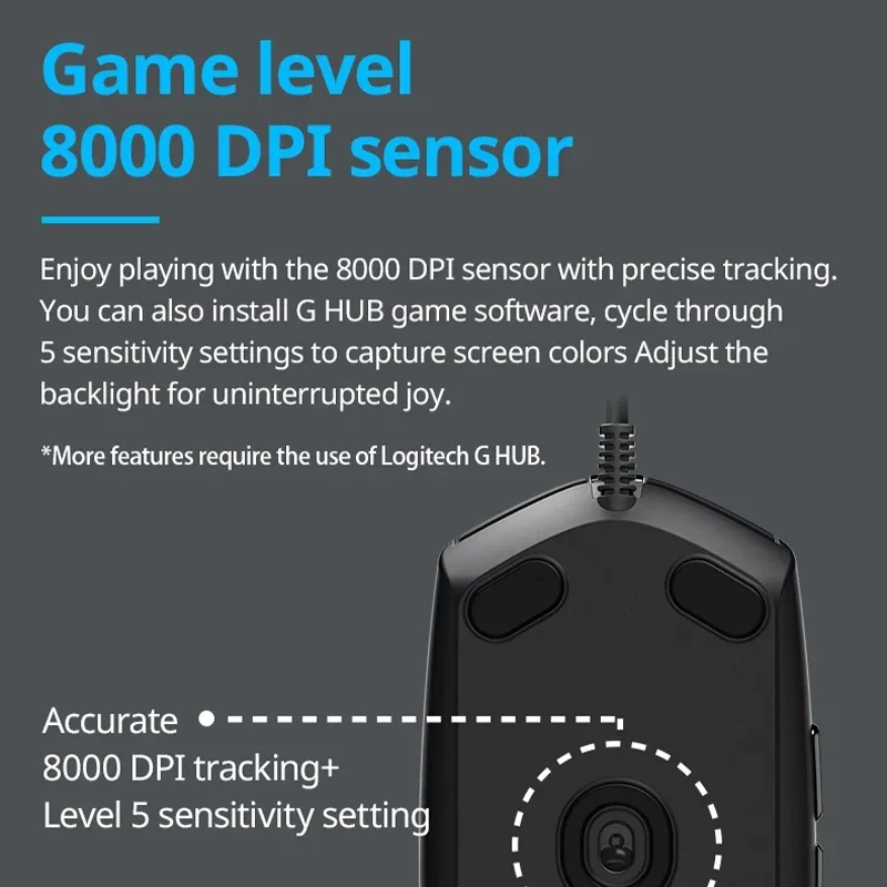 Original Logitech G102 Wired Gaming Mouse USB 8000 DPI Color LED For PC / Mac / Laptop Ergonomic Mouse