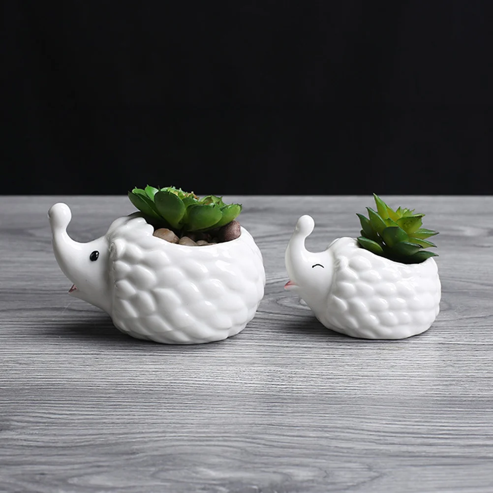 

1Pcs Ceramic Hedgehog Flowerpot White Creative Succulent Plant Pot with Tray Tabletop Ornament Gardening Decoration Gift
