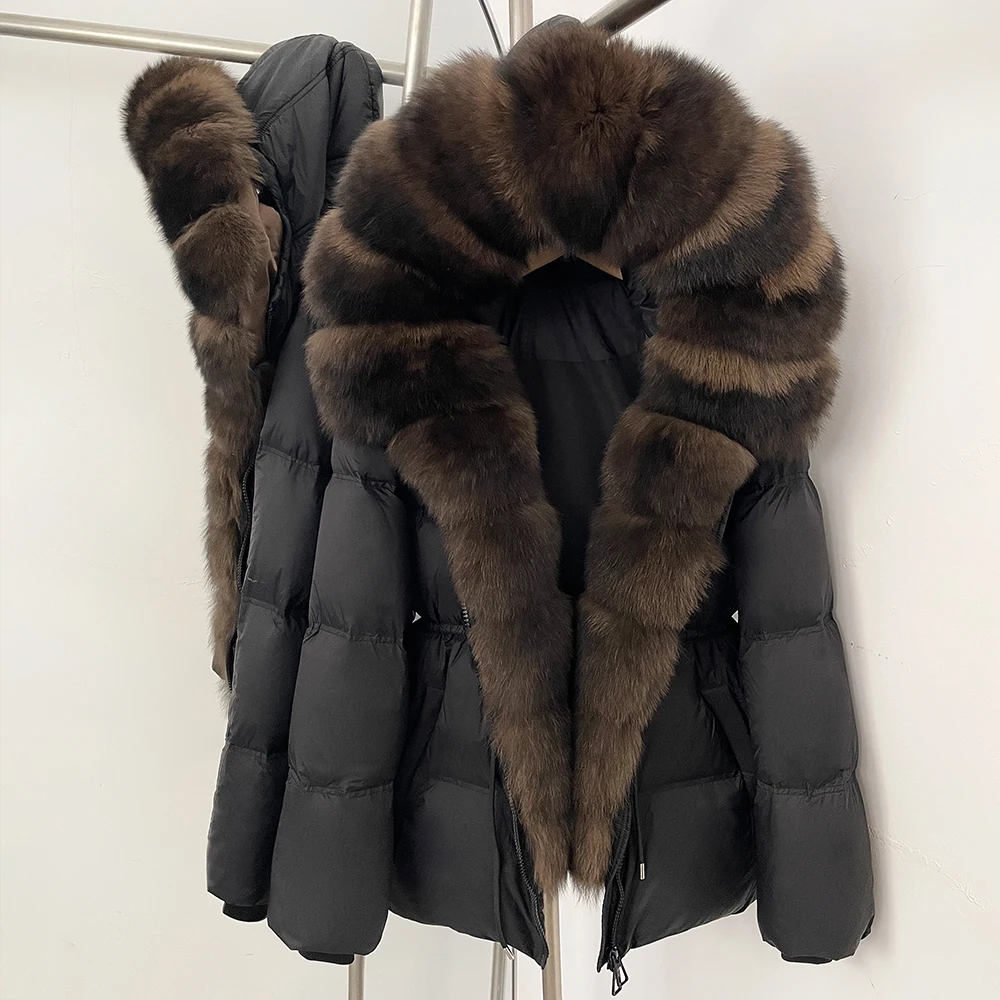 Women's Natural Fur Coat Luxury Natural Fur Collar White Down Padding Jacket Women's Winter Down Jacket Long Sleeve Warm Coat