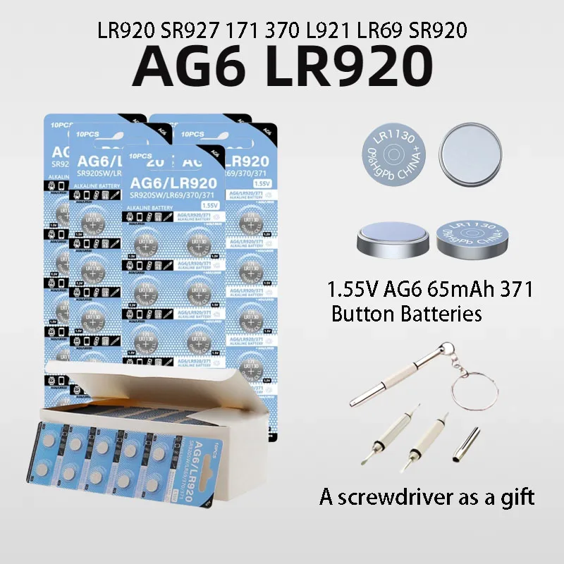 

1.55V AG6 LR920 65mAh 371 Button Batteries SR920SW SR927 171 370 L921 LR69 SR920 for Watch Toys Remote Cell Coin Batter