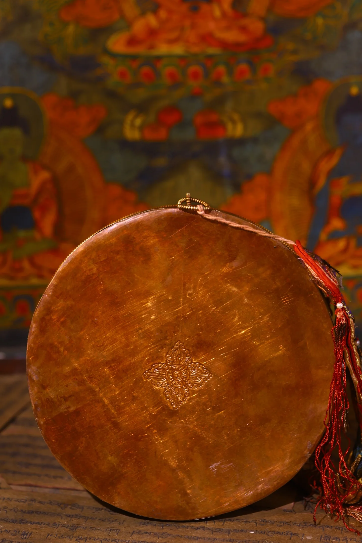 Thang-ga Old Tibetan silver Gilded Mosaic Gem gZi Beads Turquoise Eight  Treasures Vajra Thangka hanging panel