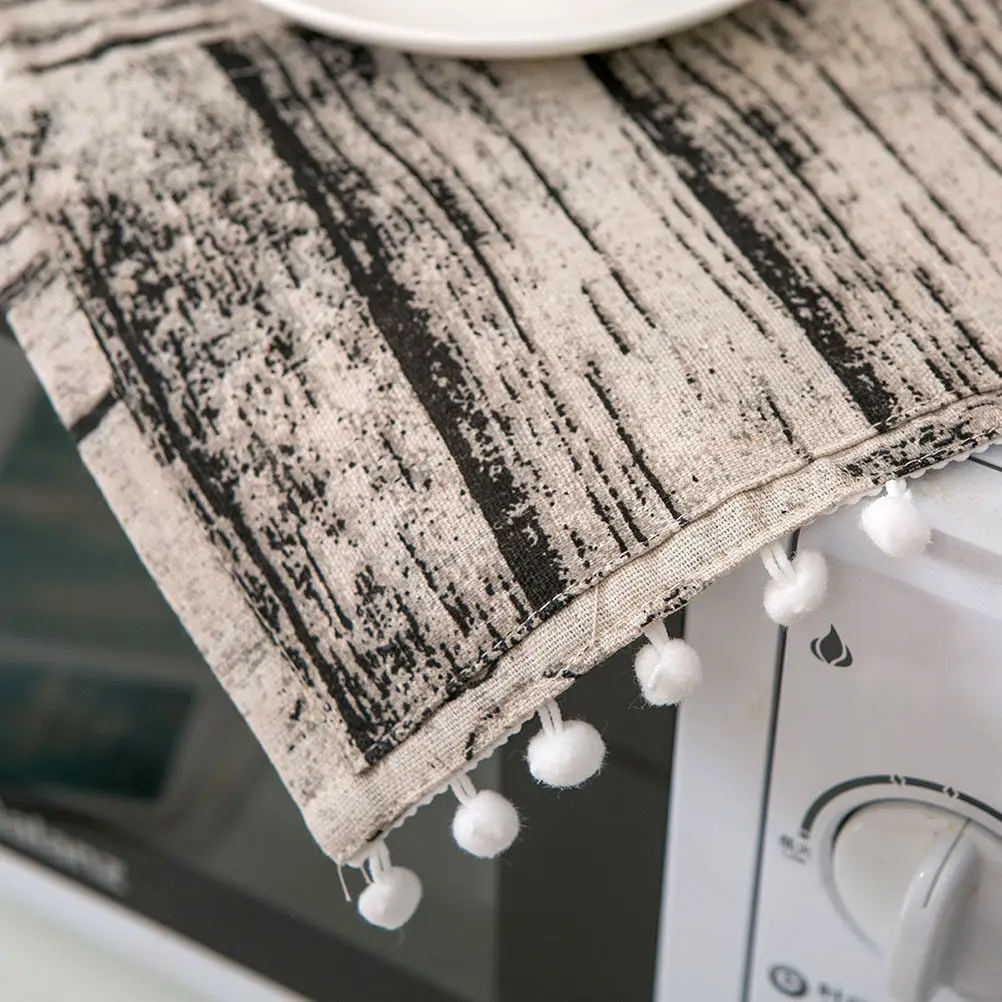Microwave Oven Dust Cover Wood Texture Pattern 30x90cm Dustproof Protective Cover with Side Pocket Vintage Style