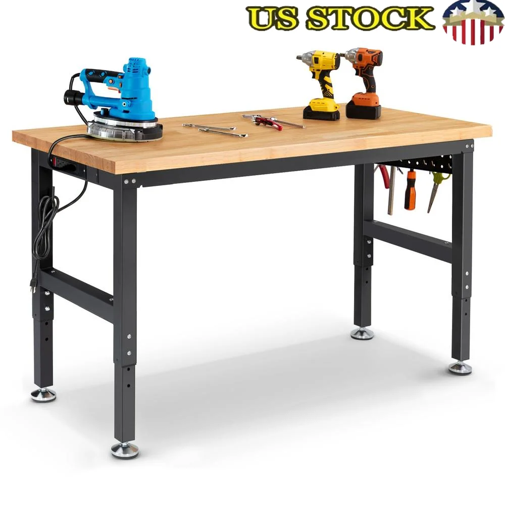 Garage Workbench with Pegboard and Power Outlets Strong and Adjustable Steel Work Table