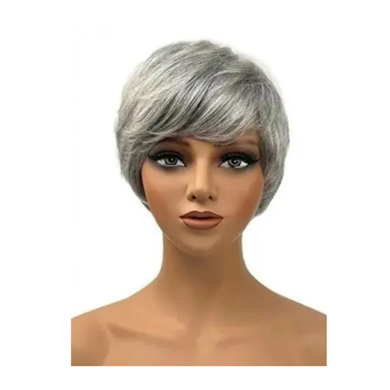 New European And American Wig, Slanted Bangs, Gray Short Curly Hair, 2026 New Product, Gift For Grandma