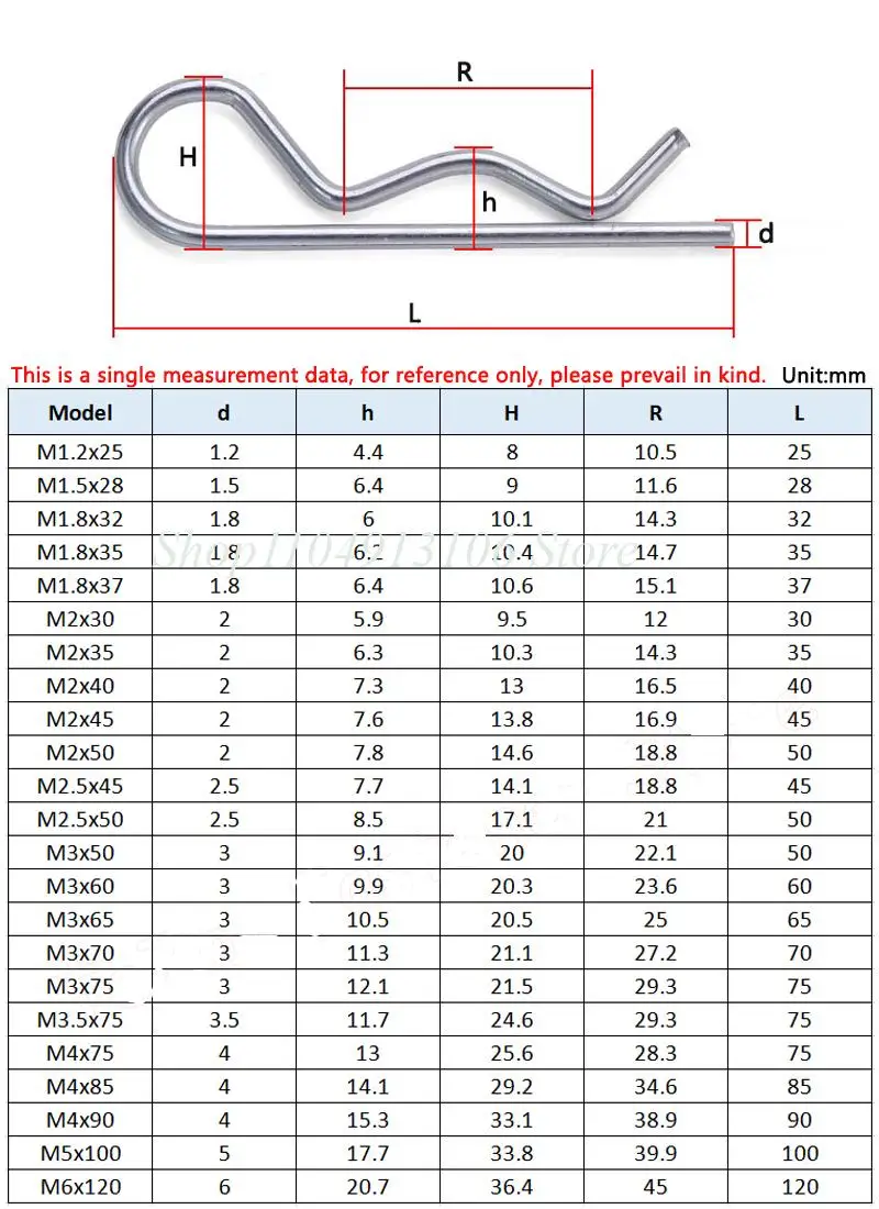 M1.2 M1.5 M1.8 M2 M2.5 M3 M3.5 M4 M6 Spring R Type Cotter Pin Retaining Clips Wave R-shaped Pin Clamp Hair Tractor Pin for Car