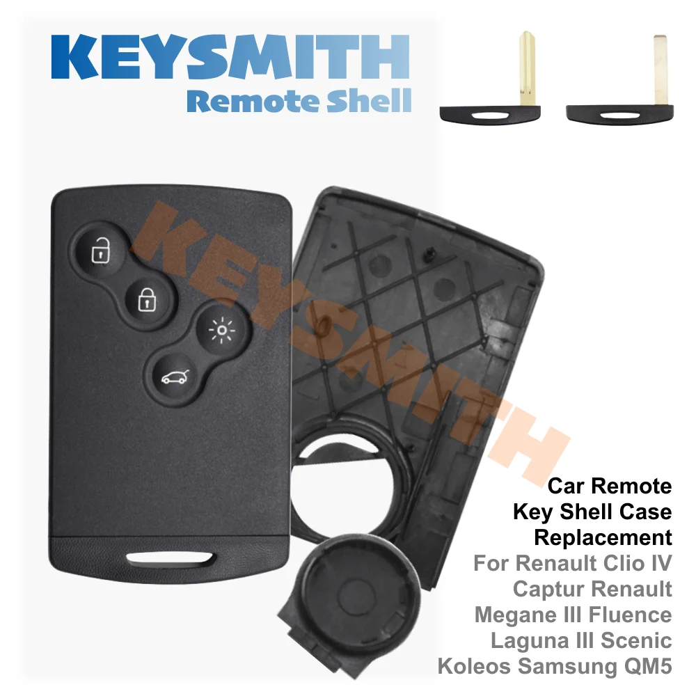 KEYSMITH Replacement 4-Button Smart Key Card Shell Case for Renault Megane 3 Clio 4 Captur Laguna 3 Scenic Koleos Samsung QM5