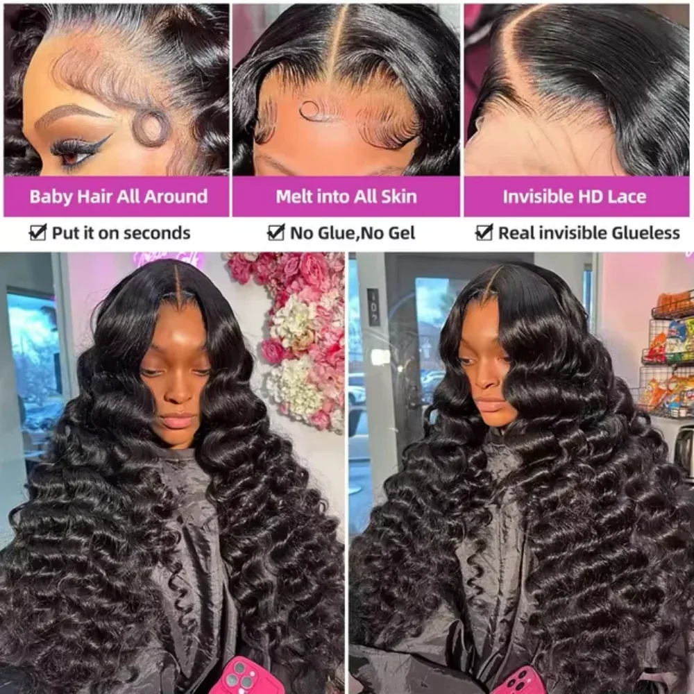 موجة فضفاضة خصلات الشعر المستعار الإنسان 13X6 Hd الدانتيل الباروكة الأمامية موجة المياه العميقة الدانتيل شعر مستعار أمامي البرازيلي للنساء السود 230 الكثافة 40 بوصة