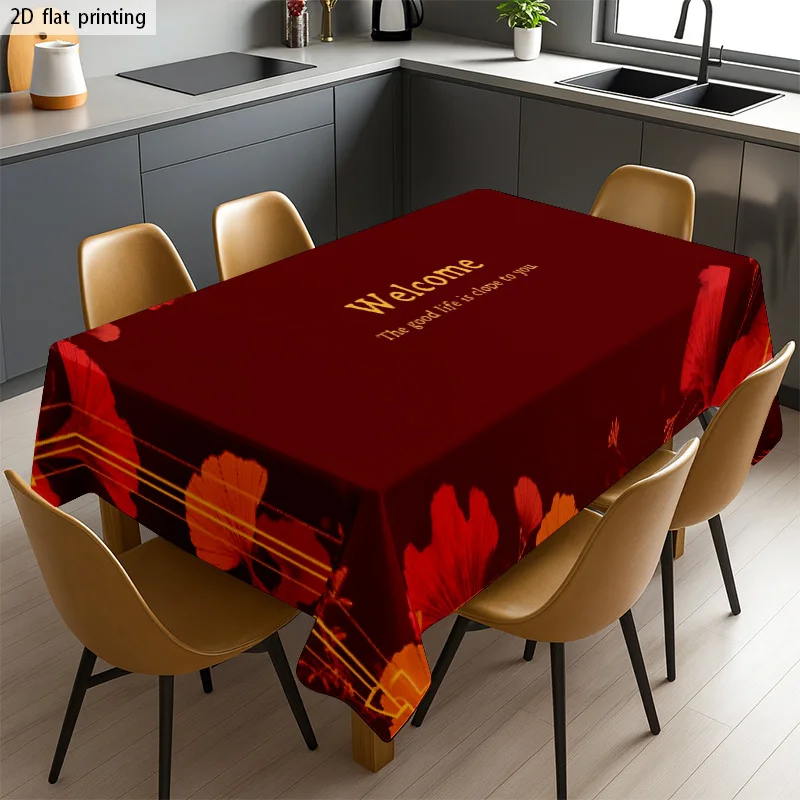 1pc Soft Fashionable Red Ginkgo Leaf Pattern Tablecloth, Machine Washable and Easy to Clean, for Dining Table/Coffee Table/Desk/