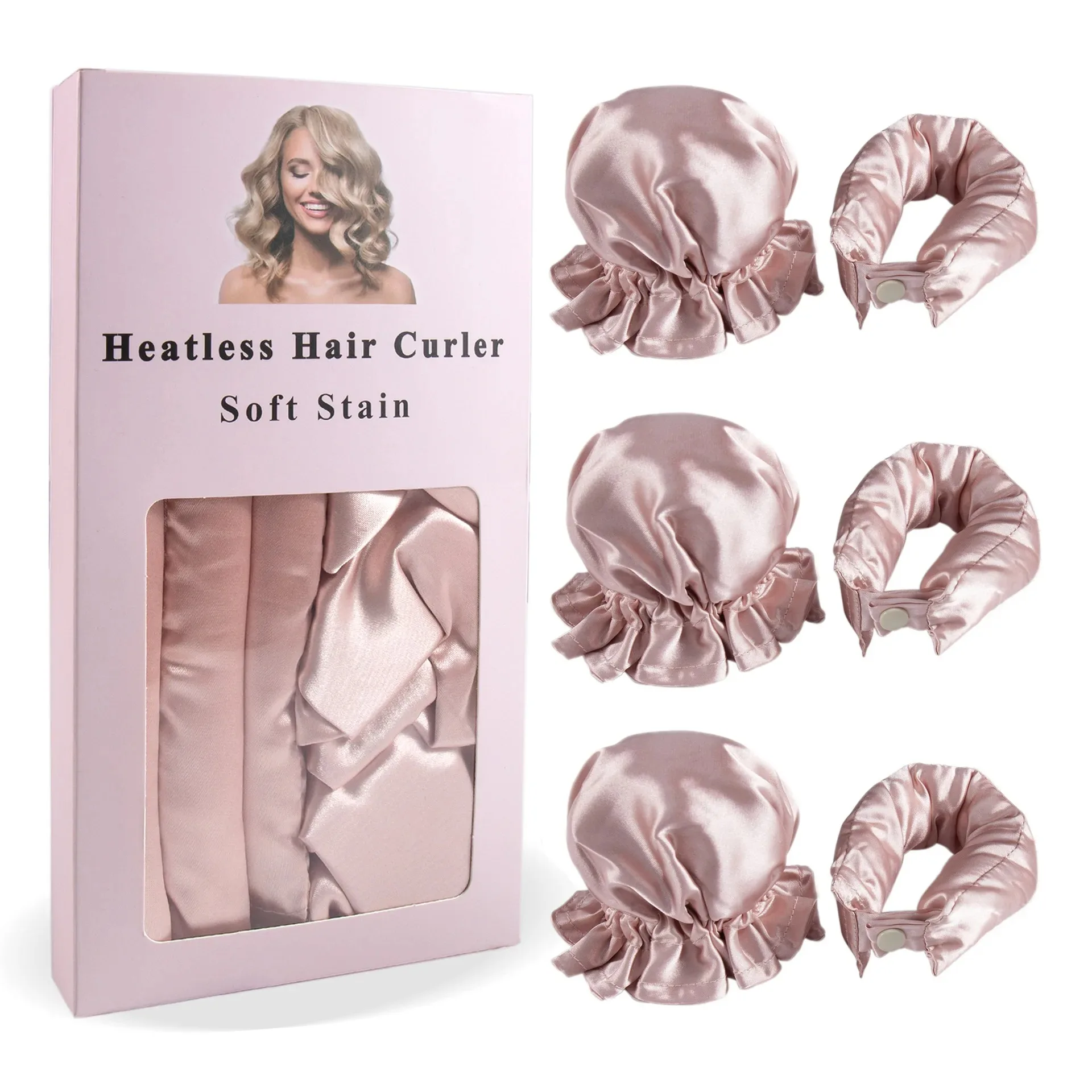 3-teiliges Satin-Lockenband ohne Hitze mit Haarkappen, Weiches Über-Nacht-Lockenband für langes Haar, DIY-Haarstyling-Werkzeuge – Detail 7