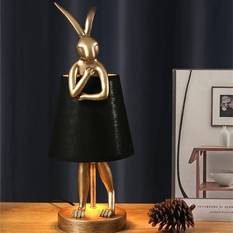 Nordic LED Apron Rabbit Resin Desk Lamp Study Room Bedroom Children's Room Reading LED Lamp Bedside Lamp