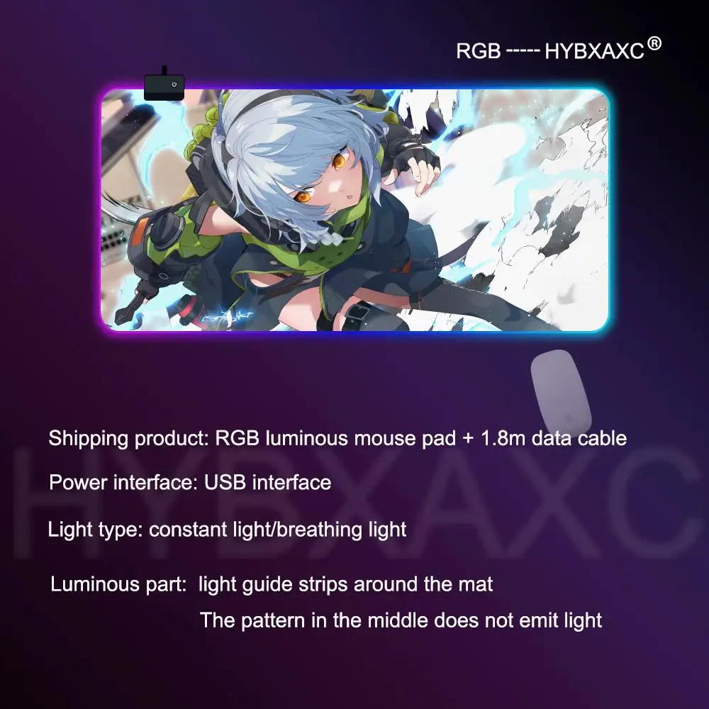 Anby Demara RGB Mousepad Zenless Zone Zero Mouse Pad Gaming Desk Mat HD Gamer Grande luce LED XXL MousePad PC Computer Tappeto