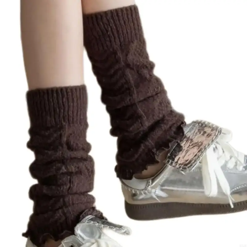 HX6F Kaus Betis Tengah Tanpa Rajut Kabel Putar Modis Penutup Atasan Bot Penghangat Ruffle Ruched Berlipat untuk