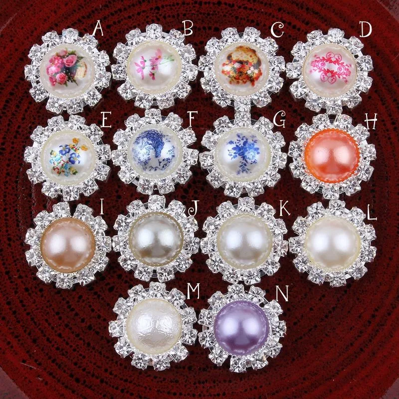 120pcs/lot Chinese Style Round Decorative Flatback Crystal Pearl Buttons for Hair Accessories Metal Rhinestone Buttons for Craft