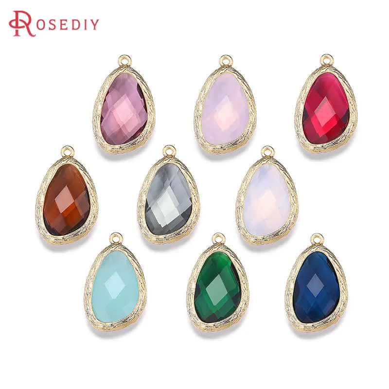 

4PCS 14x22MM 18K Gold Color Brass with Colourful Glass Beads Charms Pendants High Quality Jewelry Making Diy Accessories