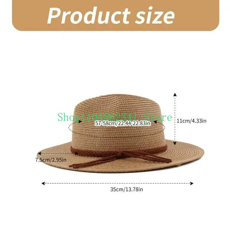 5ASD عطلة القش قبعة غربية الشمس منسوف يدويًا قبعة بنما أنيقة للنساء #6