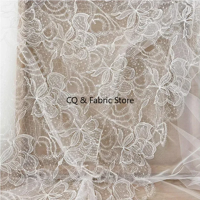

New Off White Sequin Wedding Dress Lace Fabric European and American Dress Fabric Designer Fabric