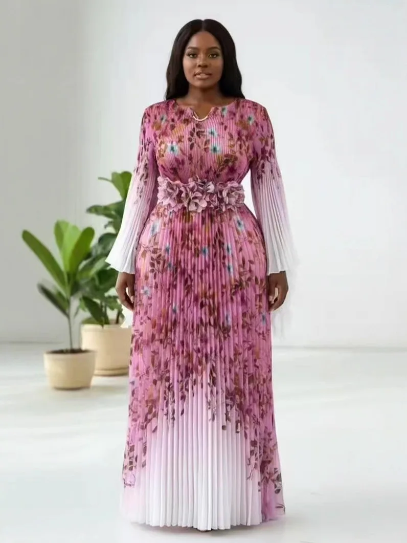 مياكي الأفريقية فستان أنيق المرأة الخريف مزاجه الجديد المشاهير الخصر موضة فستان طويل الملابس النسائية 2025 الخريف جديد