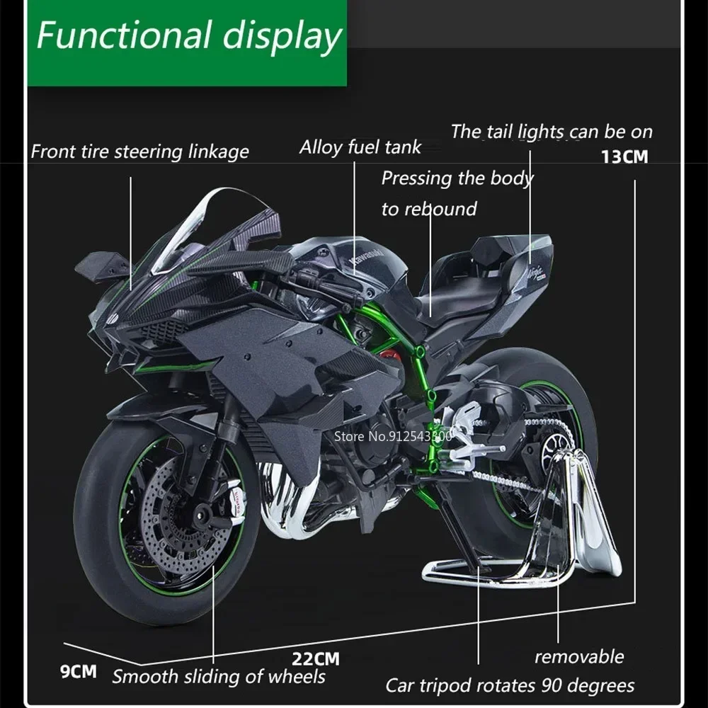 1/9 Large Size Kawasaki Ninja H2R Motorcycle Model Toy Alloy Diecast with Sound Light Toy for Boy Boys Gifts Adult Collections