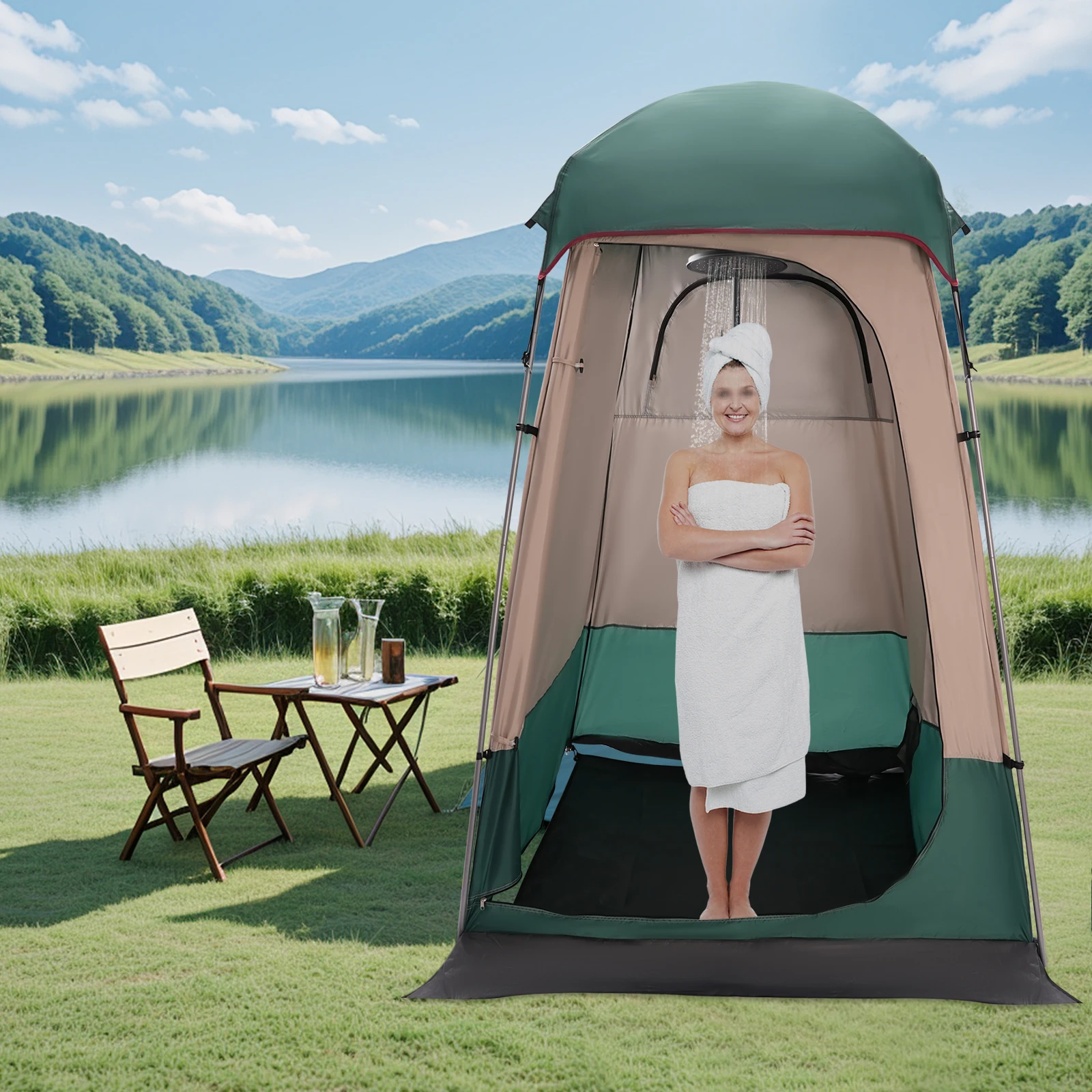 

Outdoor Shower Tent Portable Camping Privacy Shelter for Changing Toilet Sun Shelter Dark Green 210D Silver-Coated Oxford Fabric 1500MM Waterproof PU50+ Sunproof Quick Setup for Hiking Beach Lawn